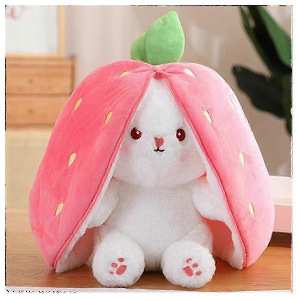 Reversible Rabbit Doll for Kids - Soft Plush Pillow with Strawberry Design