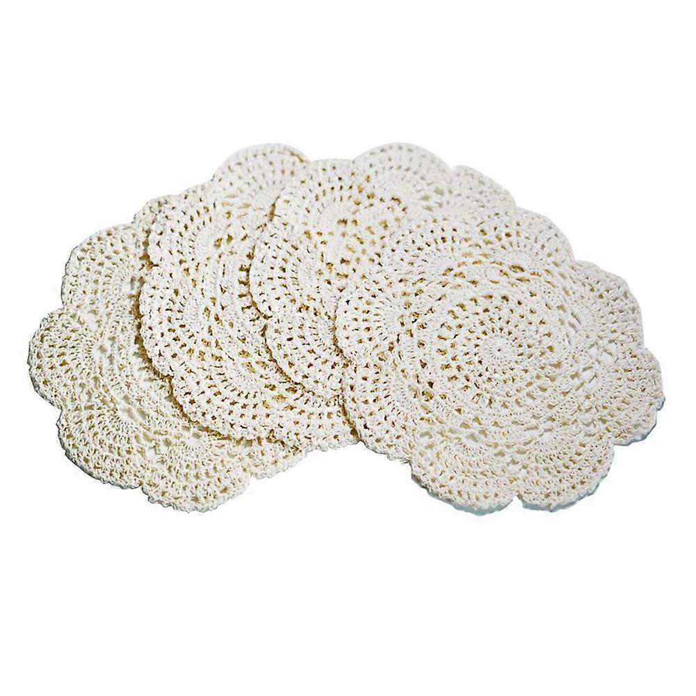 4PCS 8,6 polegadas Doilies Crochê Renda redonda Doily Handmade Placemats Algodão Crochê Coasters (Bege)