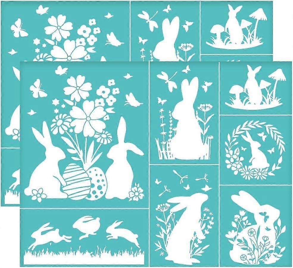 2Pcs 11x8.6 Inch Bunny Easter Self-Adhesive Silk Screen Printing Stencil Rabbit Mesh Stencils Easter Theme Reusable Mesh Stencils Transfer for DIY T-S