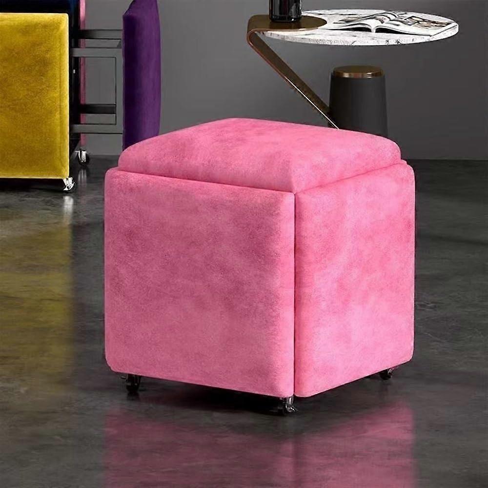 5in1 Stackable Ottoman Stool with Swivel Casters and Hidden Storage for Living Room or Office (Pink, 45cm)