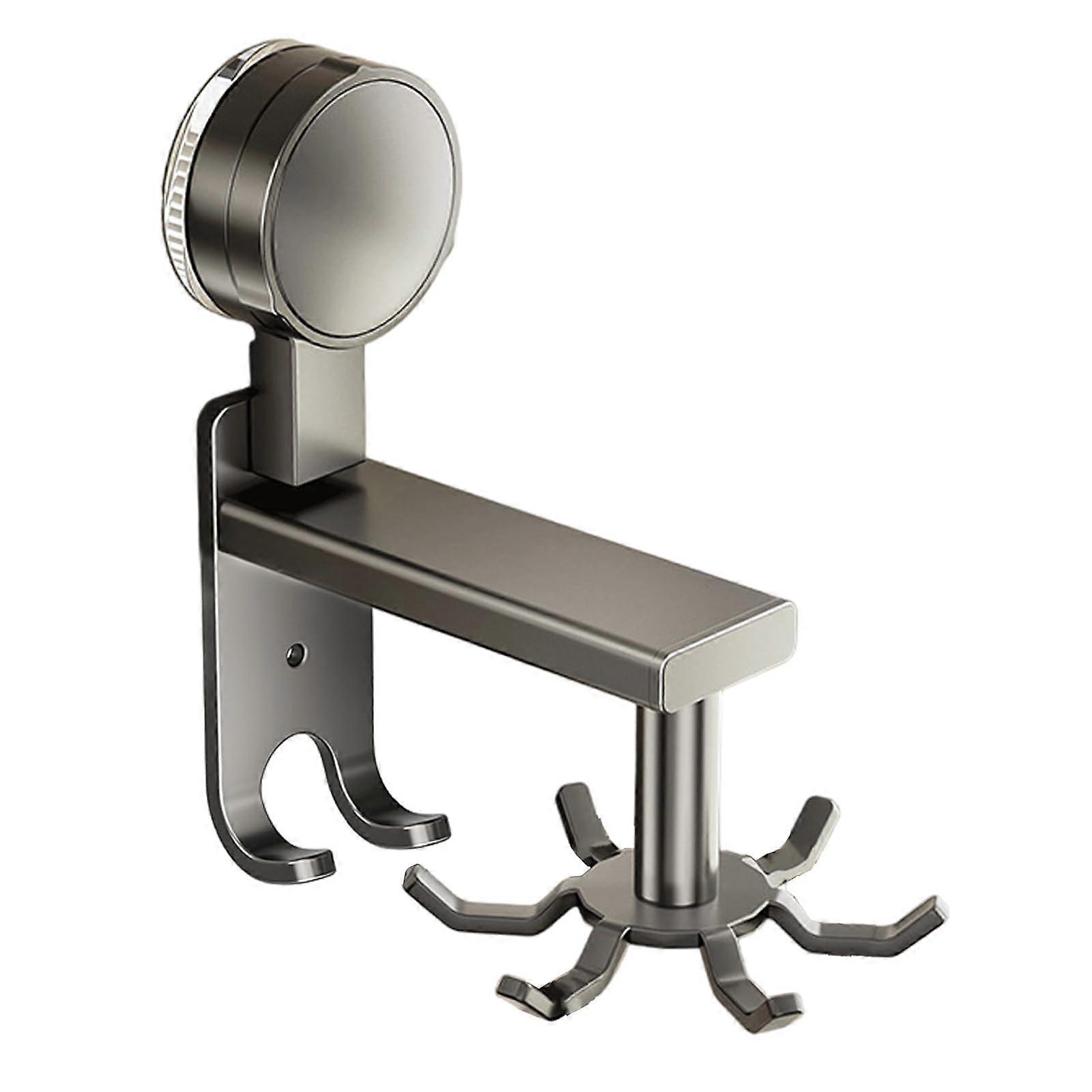 Kitchen Utensil Rack with 360° Rotating Base, Wall Mounted Adhesive Hooks Organizer, 6 Hooks