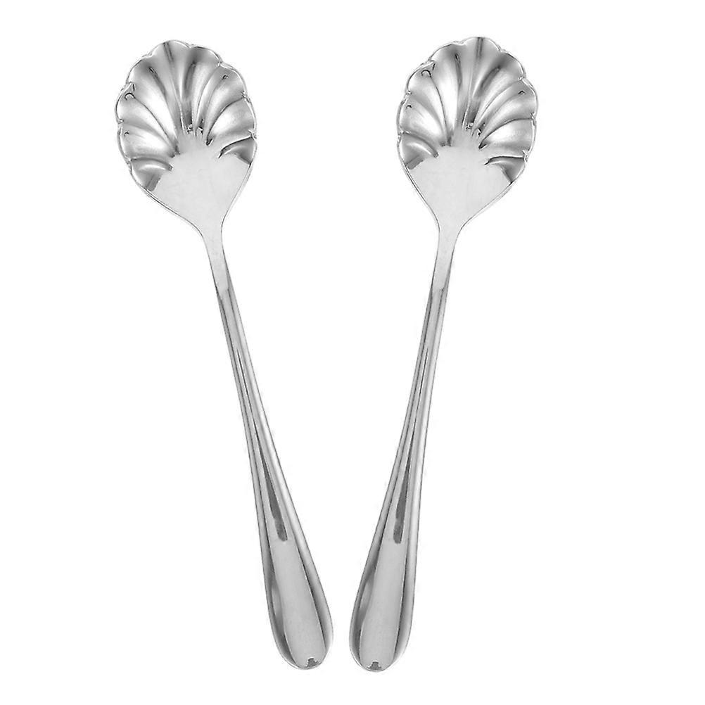 Silver Shell Shaped Stainless Steel Spoons for Eating Dessert 2Pcs