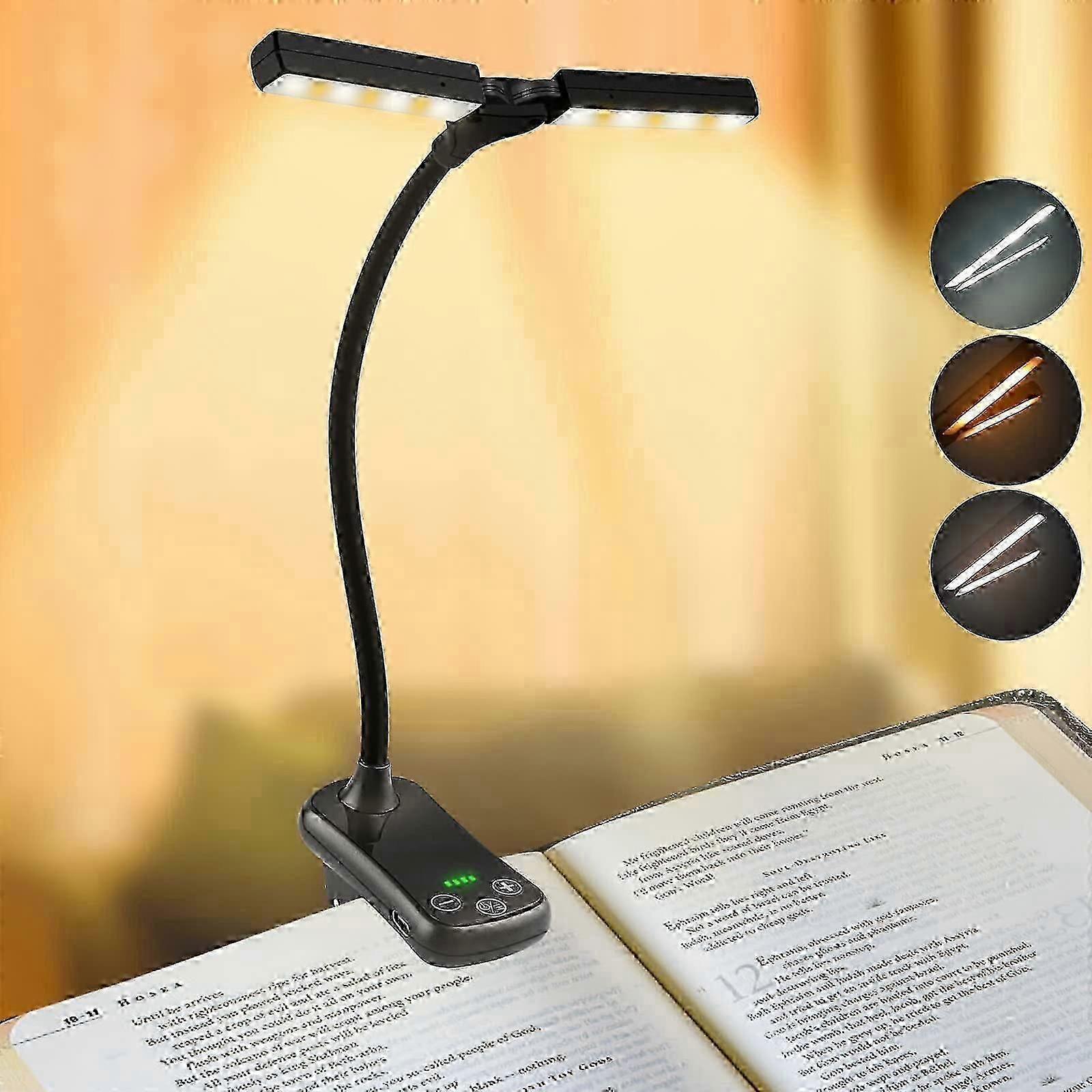 USB Rechargeable 14 LEDs Dual Head Book Light - Adjustable Brightness, Battery Indicator