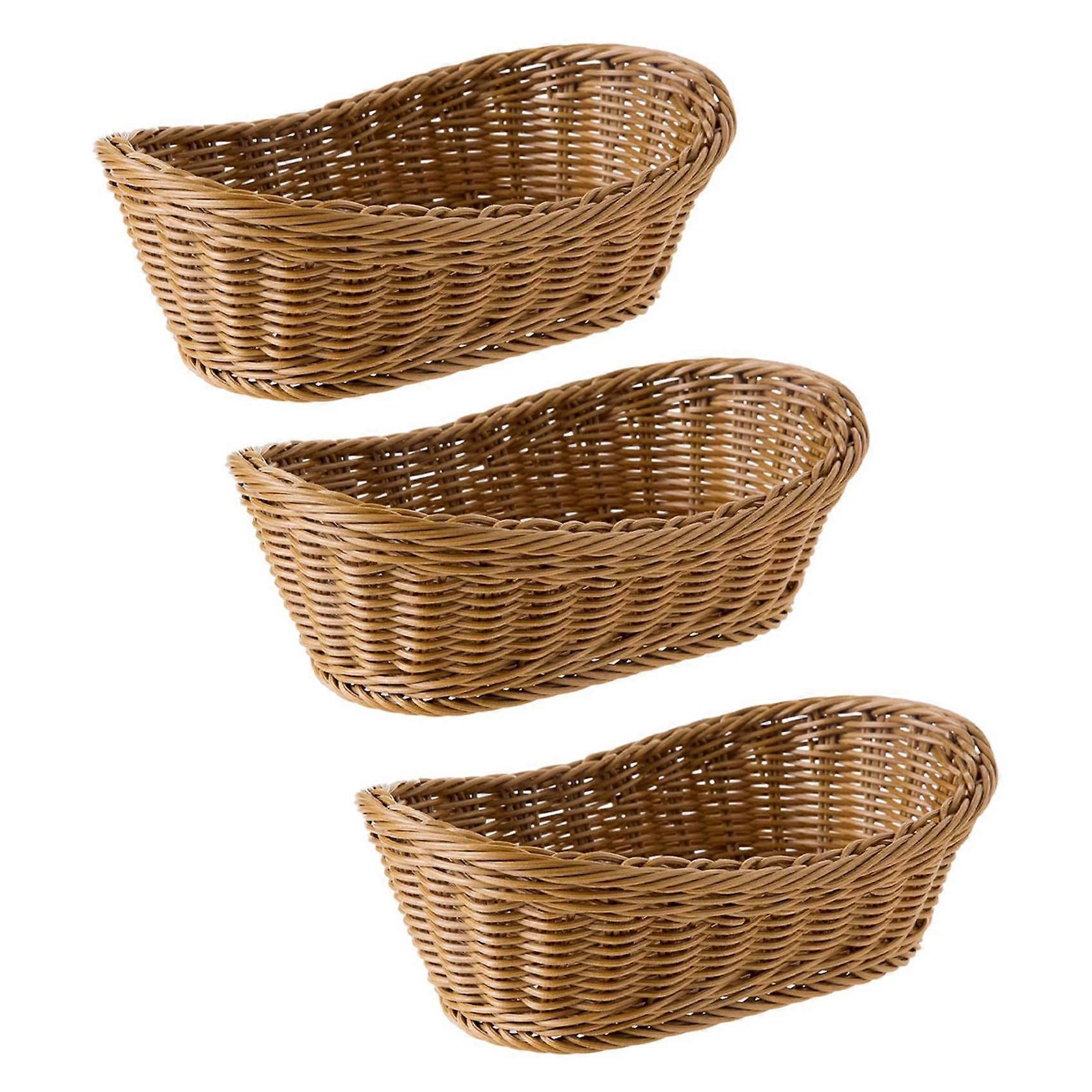 3X Oval Wicker Bread Serving Basket Set, 11 Inch Handwoven Storage Bins for Kitchen Dining
