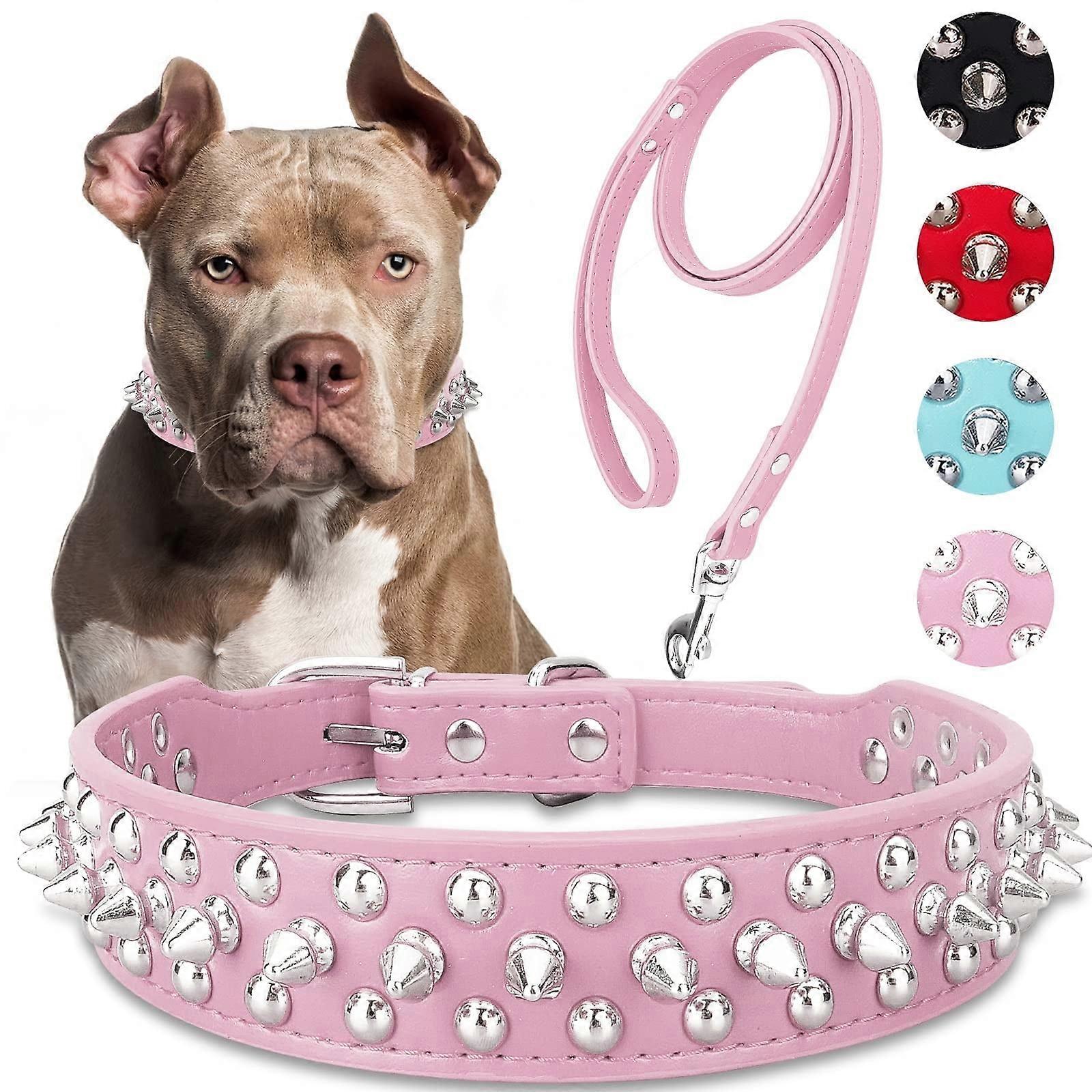 DizeyBoyo Dog Collar with Leash,Durable Rivet PU Leather Dog Collars for Pit Bull Etc