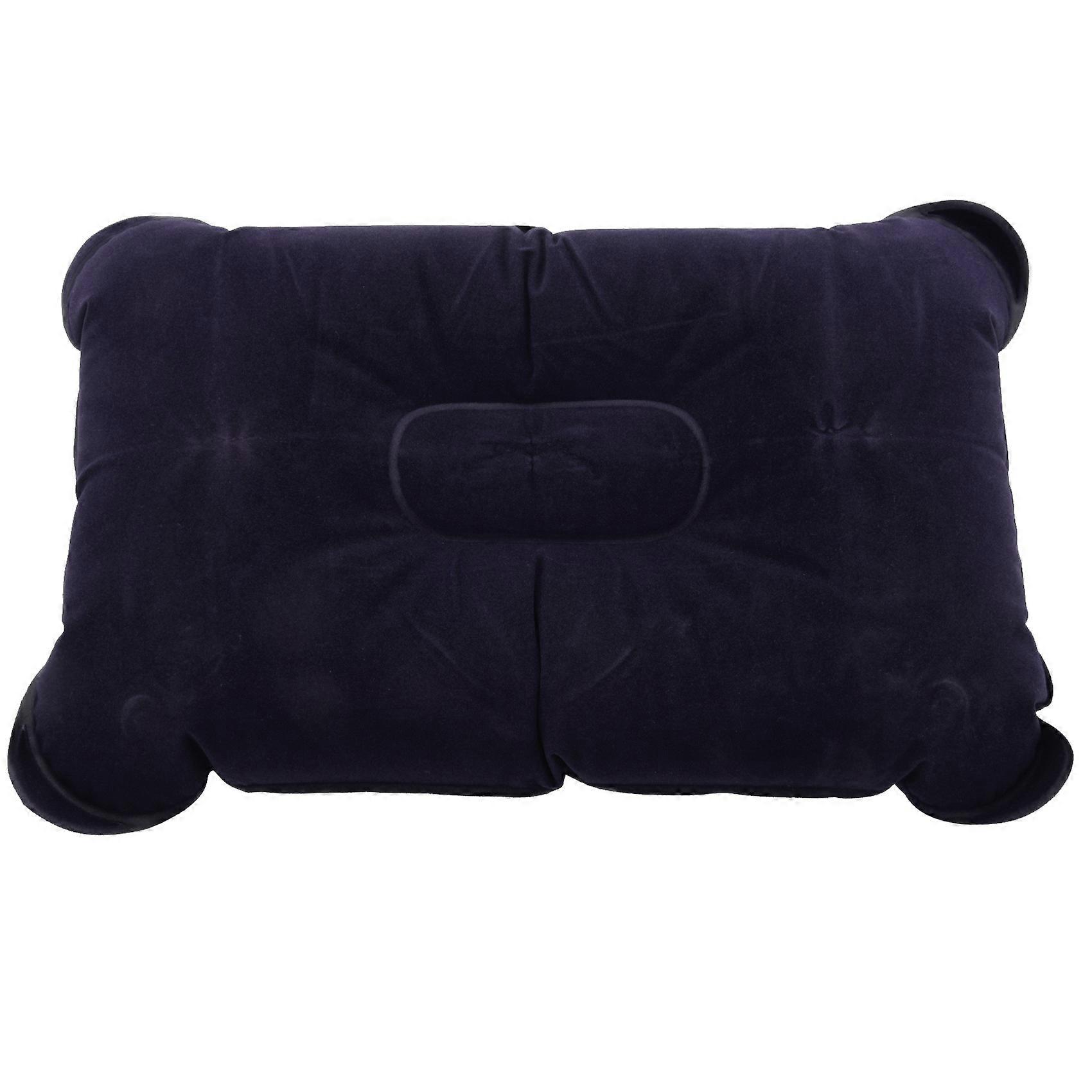 Folding Air Inflatable Pillow Sided Flocking Cushion Dark Blue