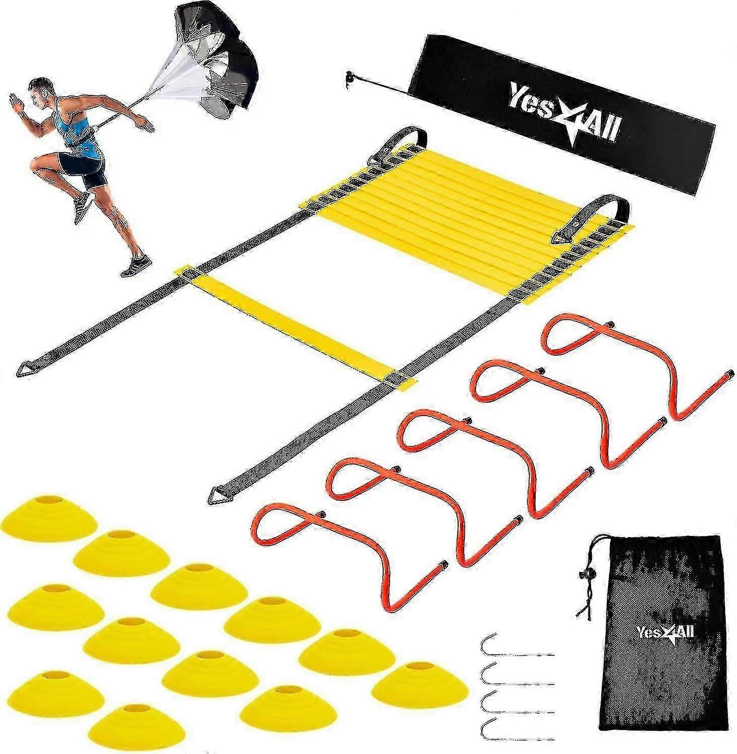 Ultimate Combo Agility Ladder Set de entrenamiento Speed Agility Ladder 12 peldaños ajustables, 12 Agility Con
