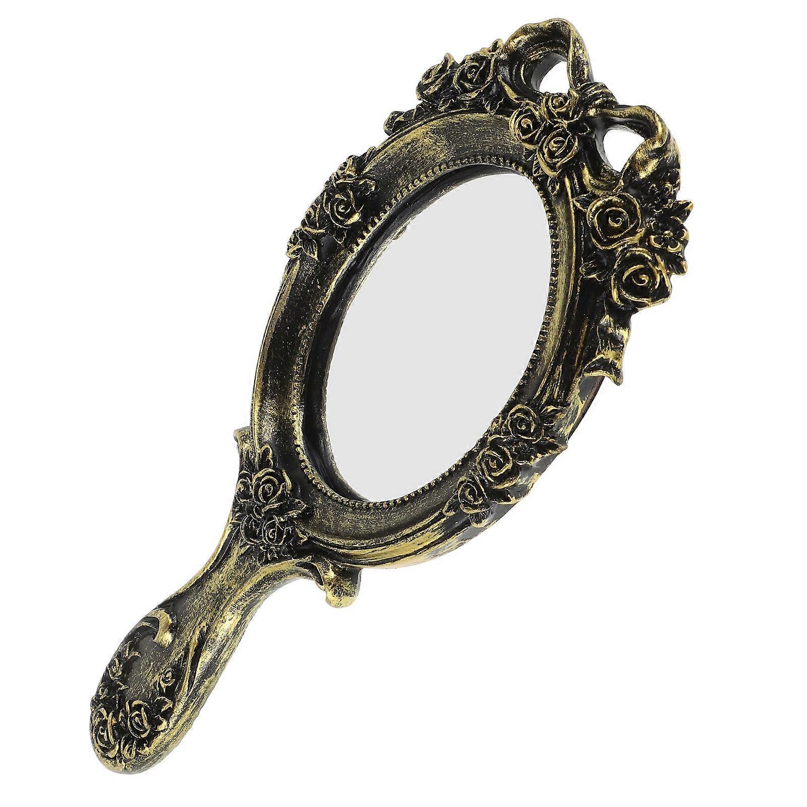 Golden Vintage Handheld Mirror for Makeup with Decorative Pattern