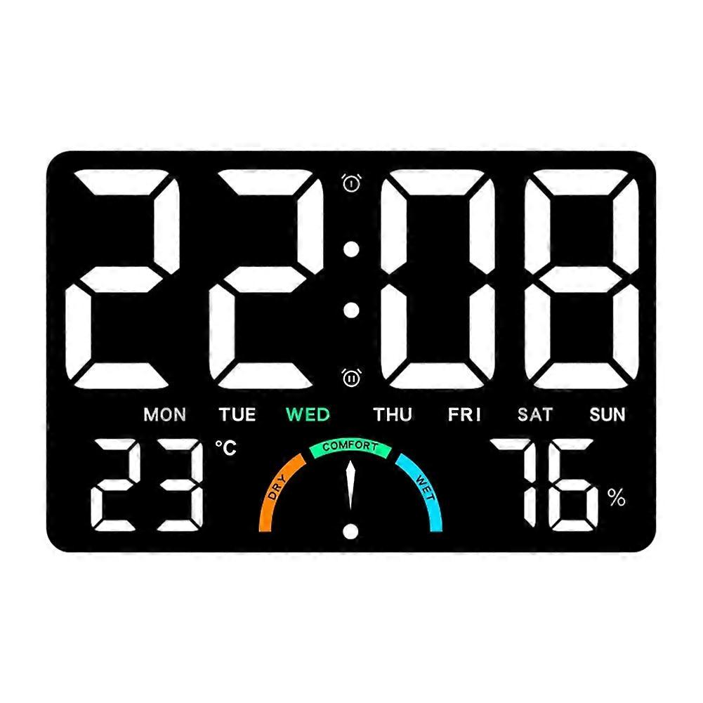 Digital Wall Clock with Large LED Display Date Temperature&Humidity,Modern Electric Wall Clock for Bedroom, Classroom C
