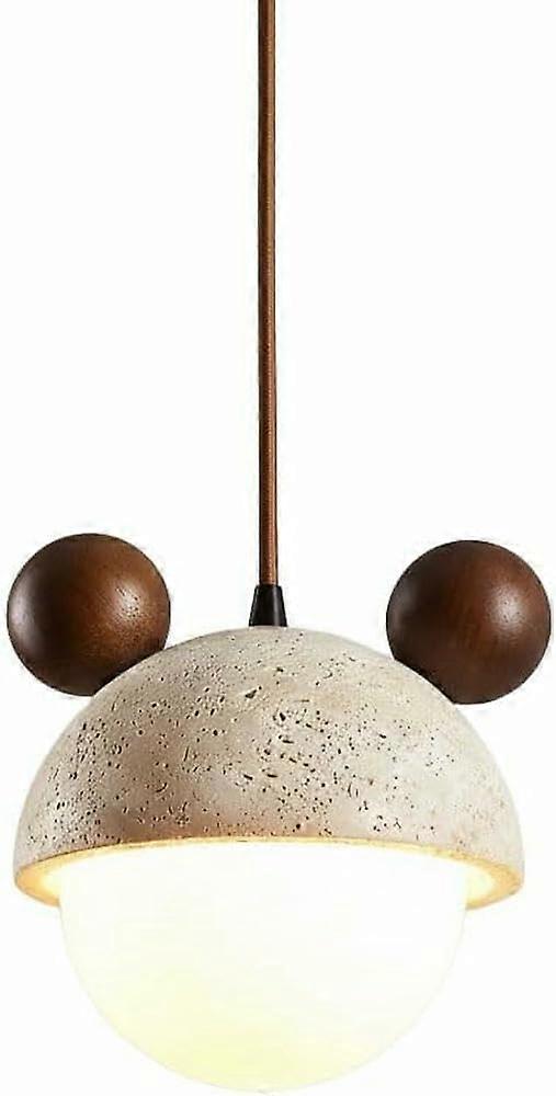 Pendant Light Nordic Travertine and Walnut Globe Lamp, Adjustable G9 LED Ceiling Light