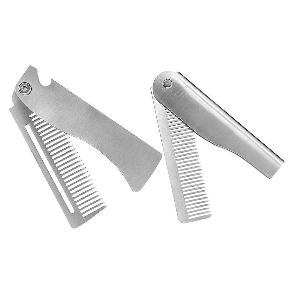 Portable Foldable Pocket Beard Comb for Men 2Pcs Stainless Steel Styling