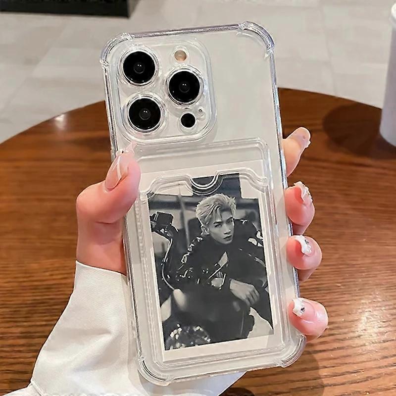 Transparent Card Slot Bag Holder Phone Case For iPhone 11 13 12 14 15 16 Pro Max XR X XS 7 8 Plus SE 2 3 Wallet Soft Clear Cover