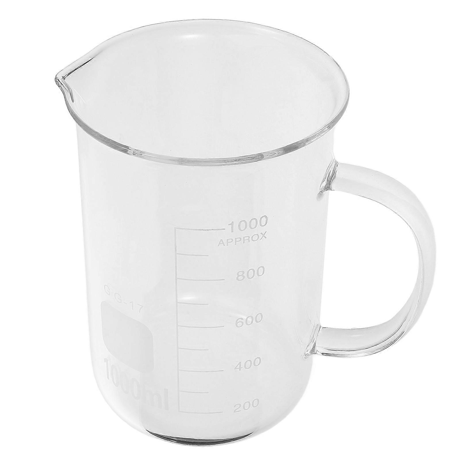 Glass Beaker Mug with Handle for Storage 1000Ml Measuring Cup