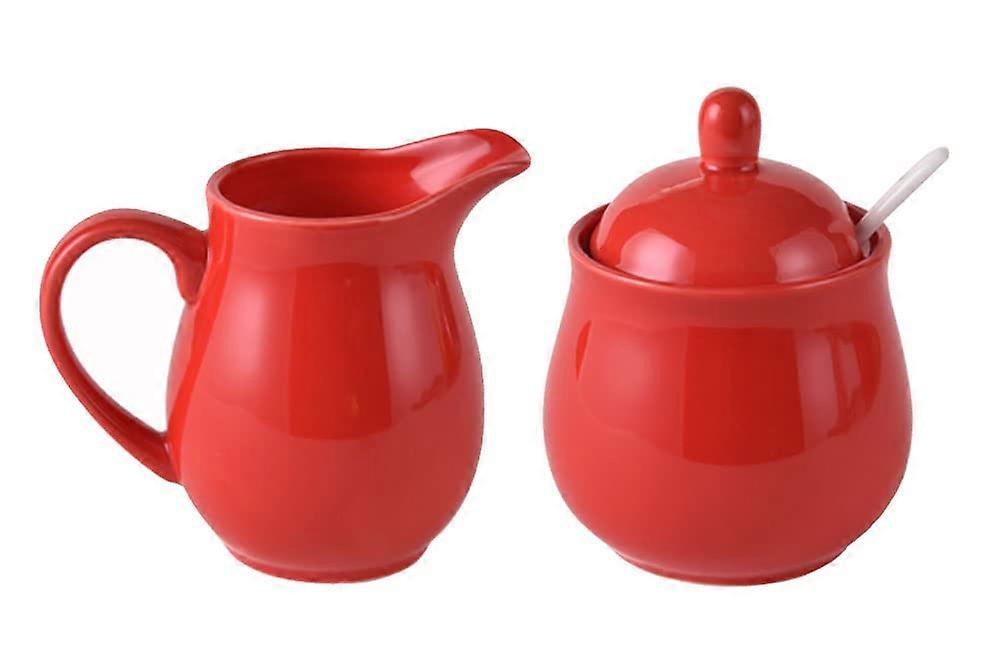 Milk Jug and Sugar Bowl Set Red Ceramic with NoSpill Spout for Coffee and Tea Service