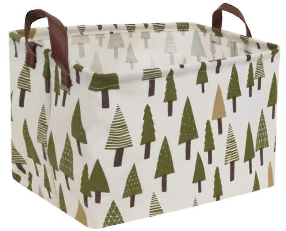 Large Canvas Storage Bin with Handles, Waterproof Collapsible Basket for Clothes and Toys, Tree Pattern