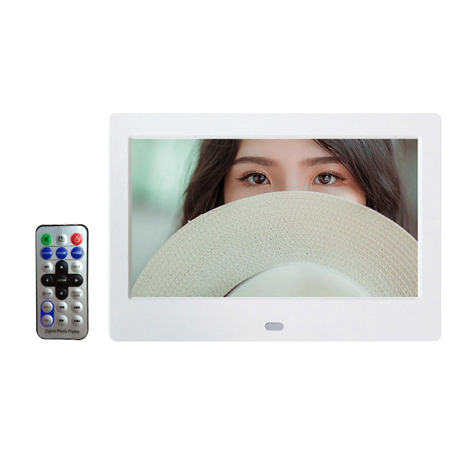 Digital Photo Frame 7 Inch Remote Control, Full IPS Display, Resolution Photo Music Video Player, White