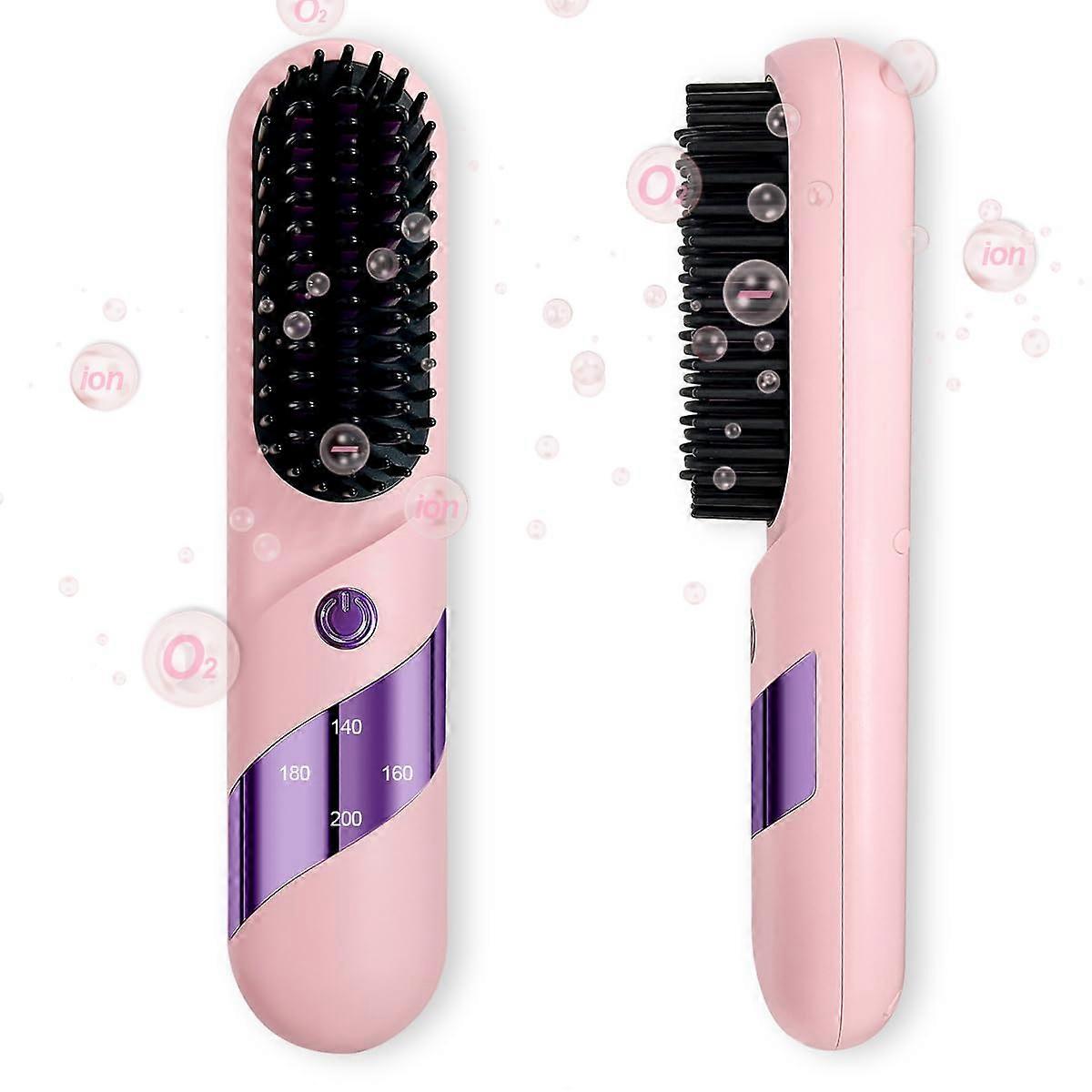 Cordless Hair Straightener Brush with Fast Heating, USB Rechargeable for Travel and Beard Styling