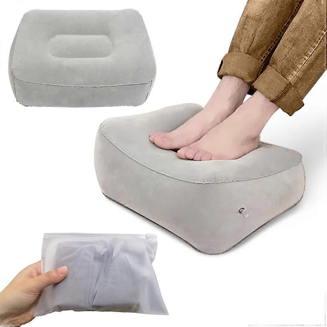 Inflatable Travel Foot Rest Pillow for Airplane, Relieves Leg Swelling, Improves Circulation, Gray