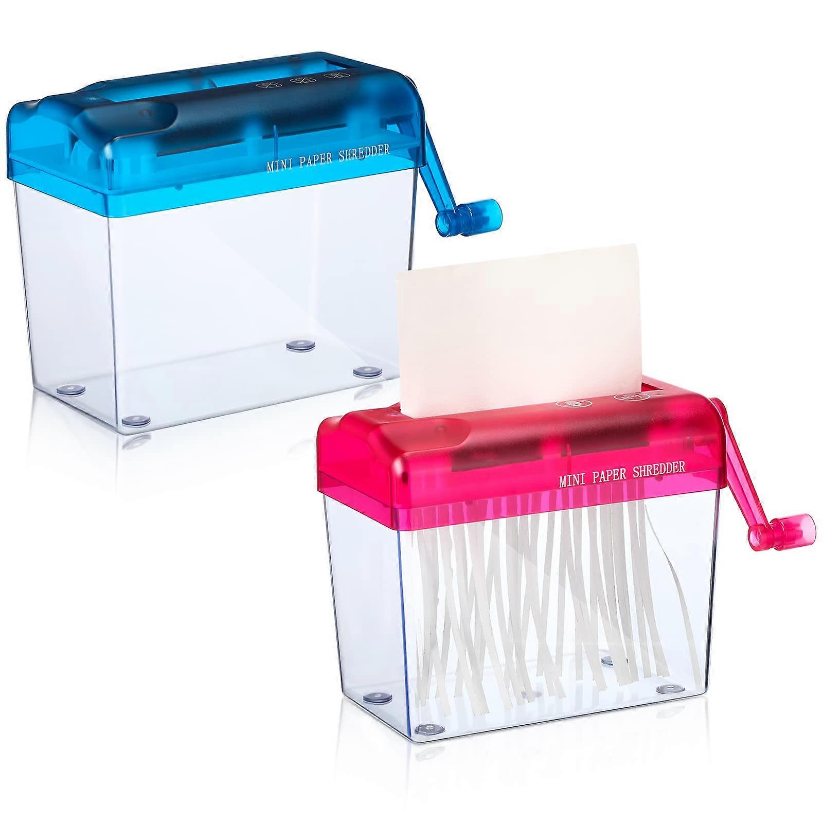 2 Pcs Manual Paper Shredder A6 with Basket, Mini Hand Crank Document Cutter for Home Office