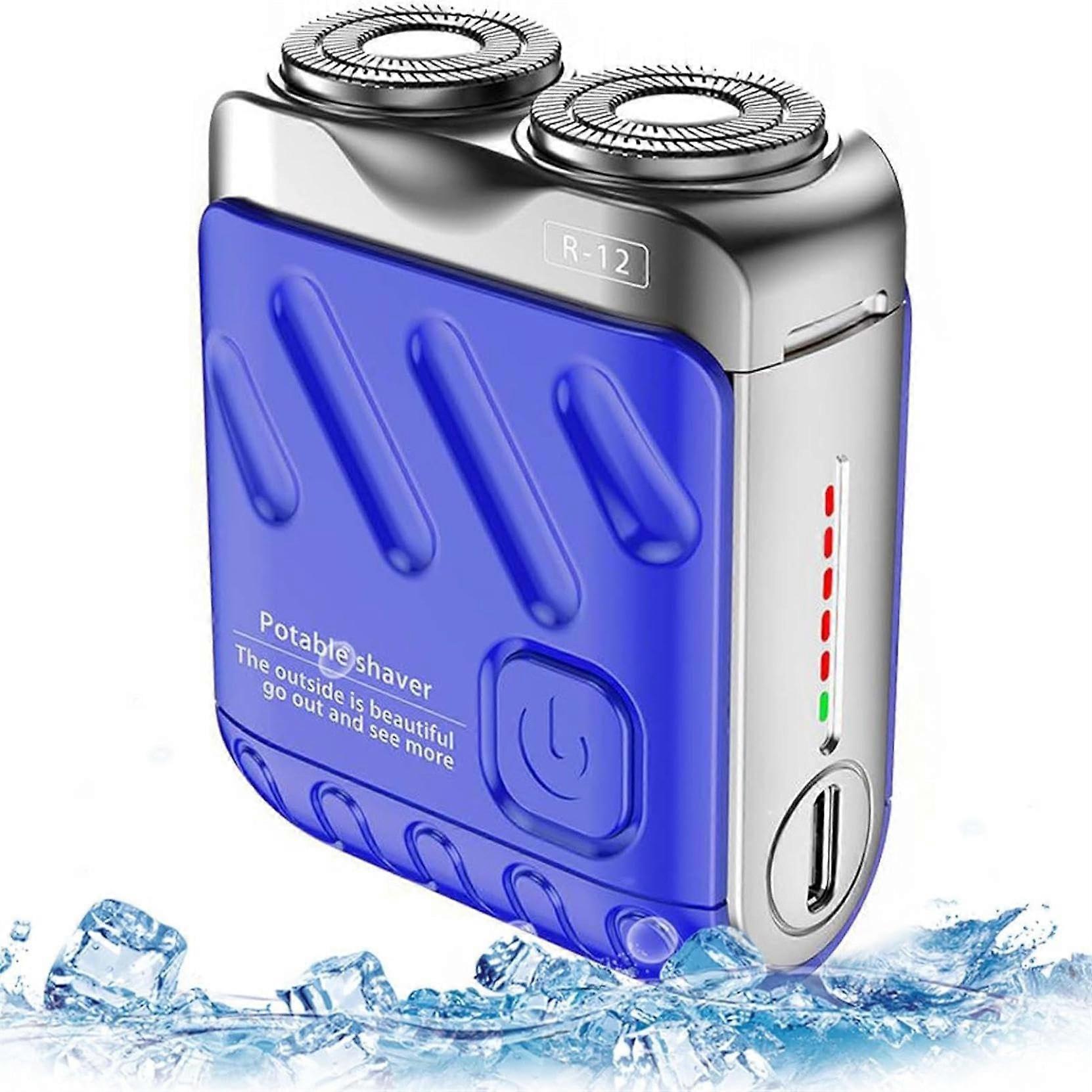 Mini Electric Shaver for Men USB Rechargeable Waterproof Razor 9000 RPM Pocket Size Blue