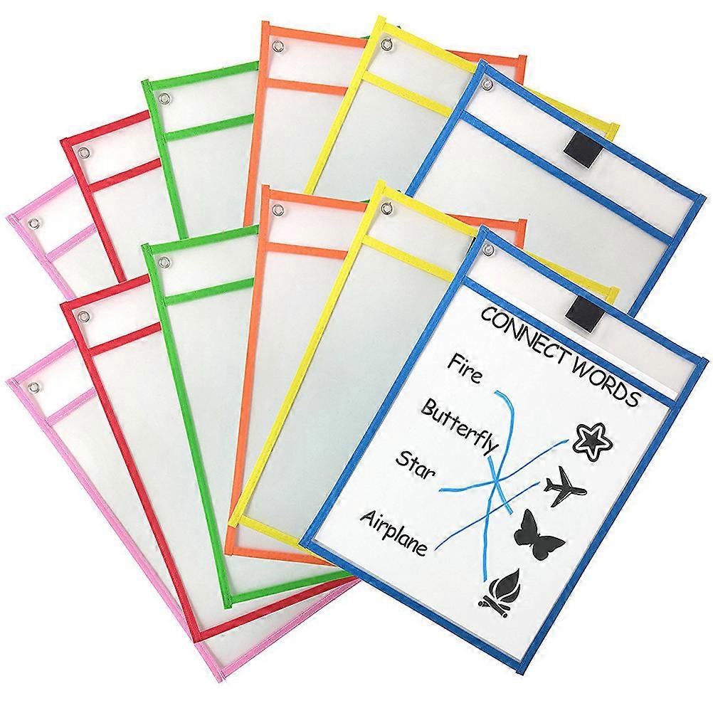 Dry Erase Pockets Reusable Assorted Color Office School Approx 25 5 X 35Cm Waterproof Document Protector 6Pcs