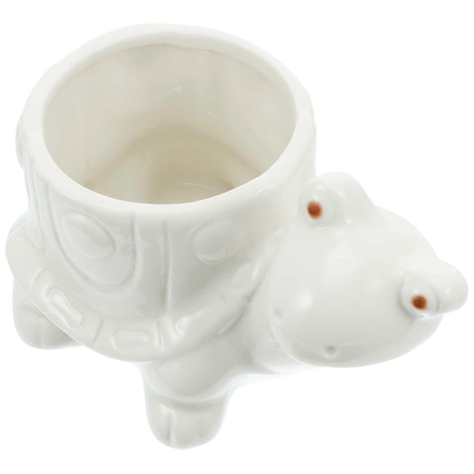 Ceramic Turtle Shaped Flower Pot for Storage Use 1Pcs White Decorative Planter