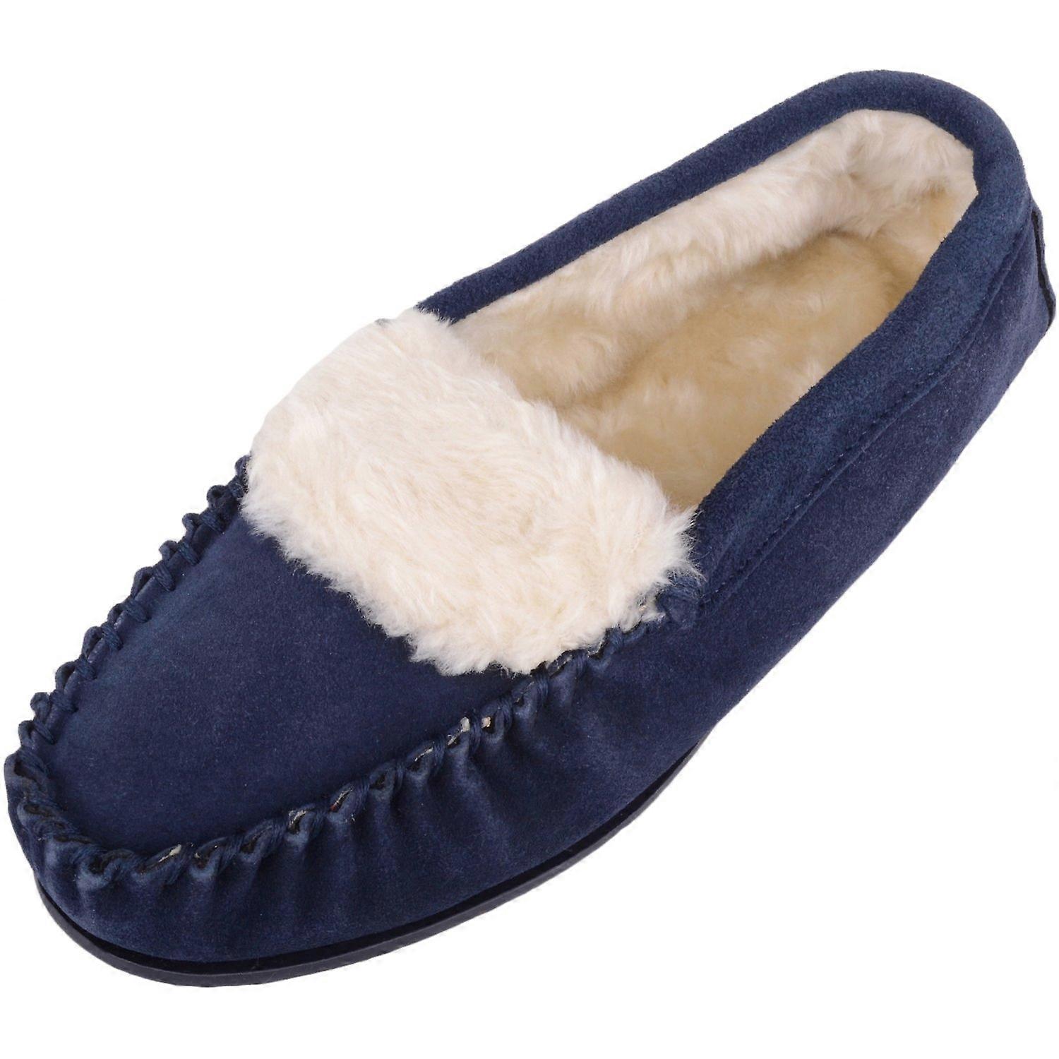 SnugRugs Suede Moccasins with Wool Lining and Rubber Sole