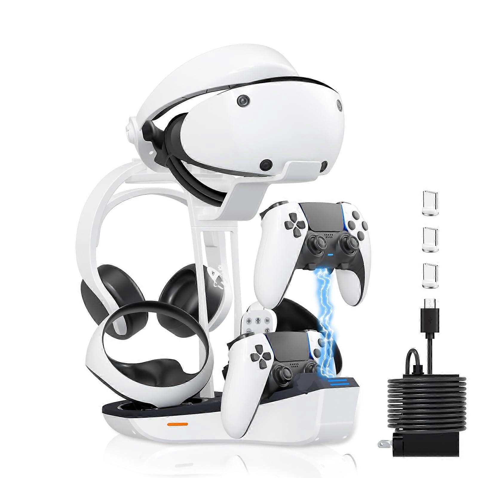 Dual Controller Charging Station with Headset Holder, Fast Charge, RGB Lights for PS5 and PSVR2