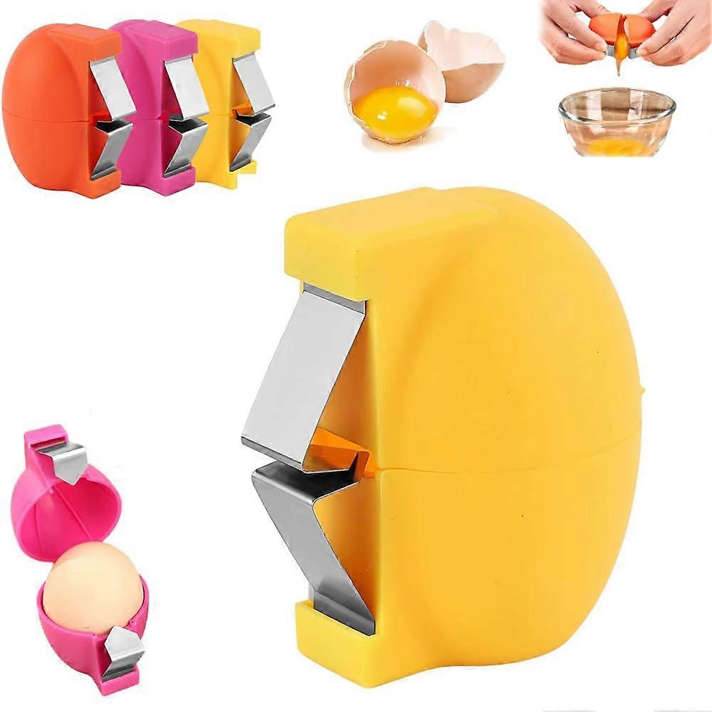 Automatic Egg Cracker Tool with OneTouch Shell Opening, MultiSize Compatibility, Yellow