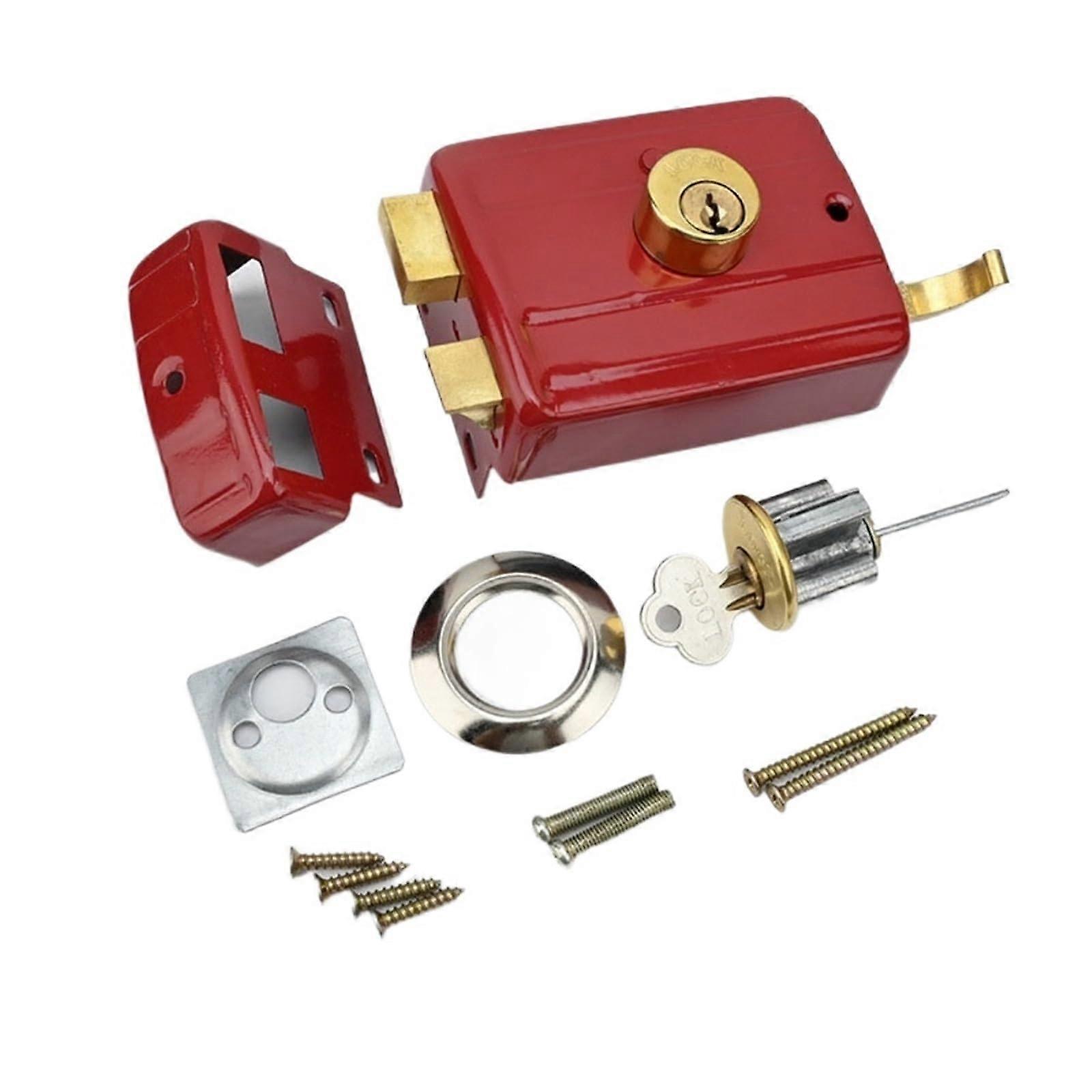 Iron Door Lock Single Cylinder AntiTheft Security Retro Red Finish for Indoor and External Use