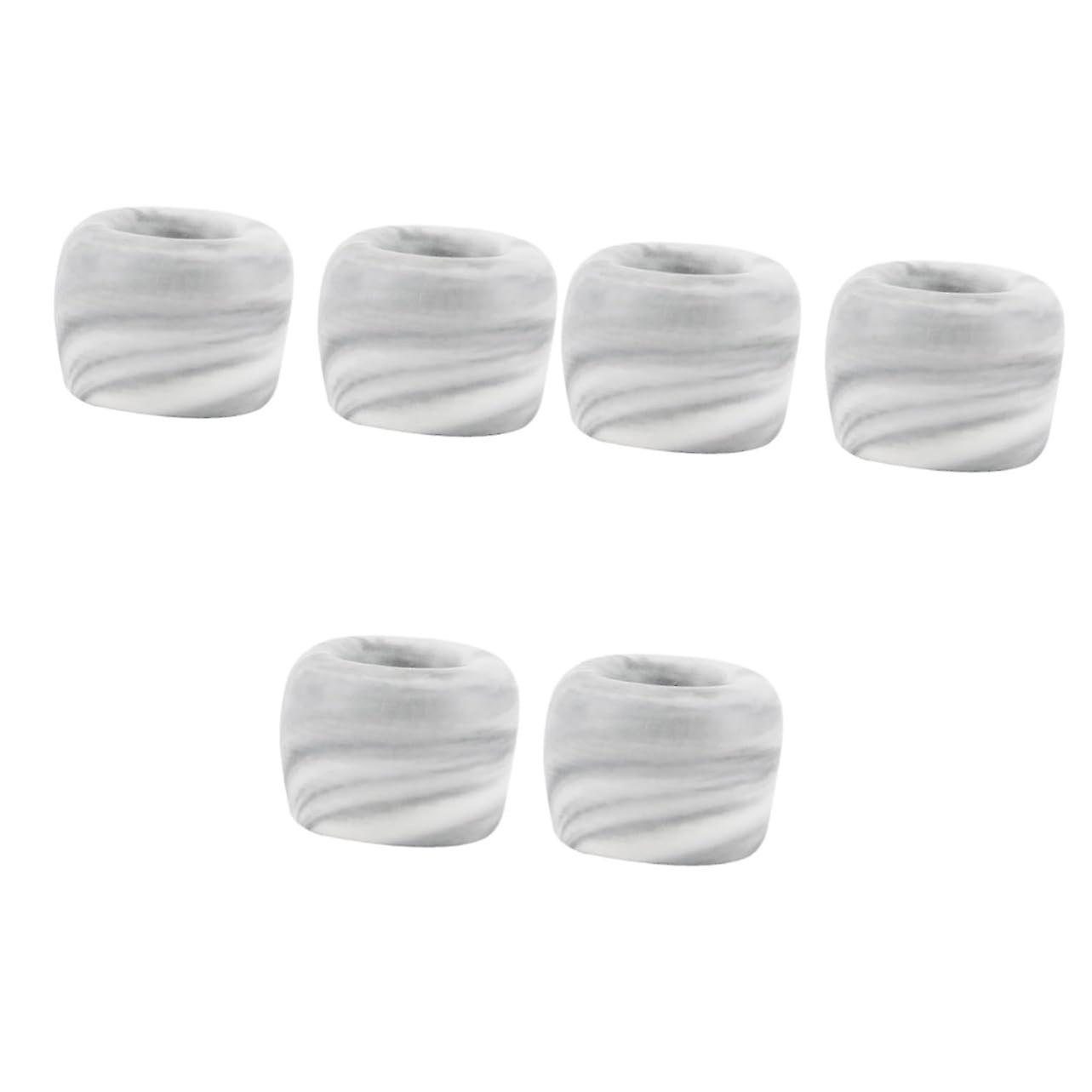 6pcs Grey Marble Ceramic Wall Mounted Toothbrush Holder Rack with Ring Design for Bathroom Kitchen