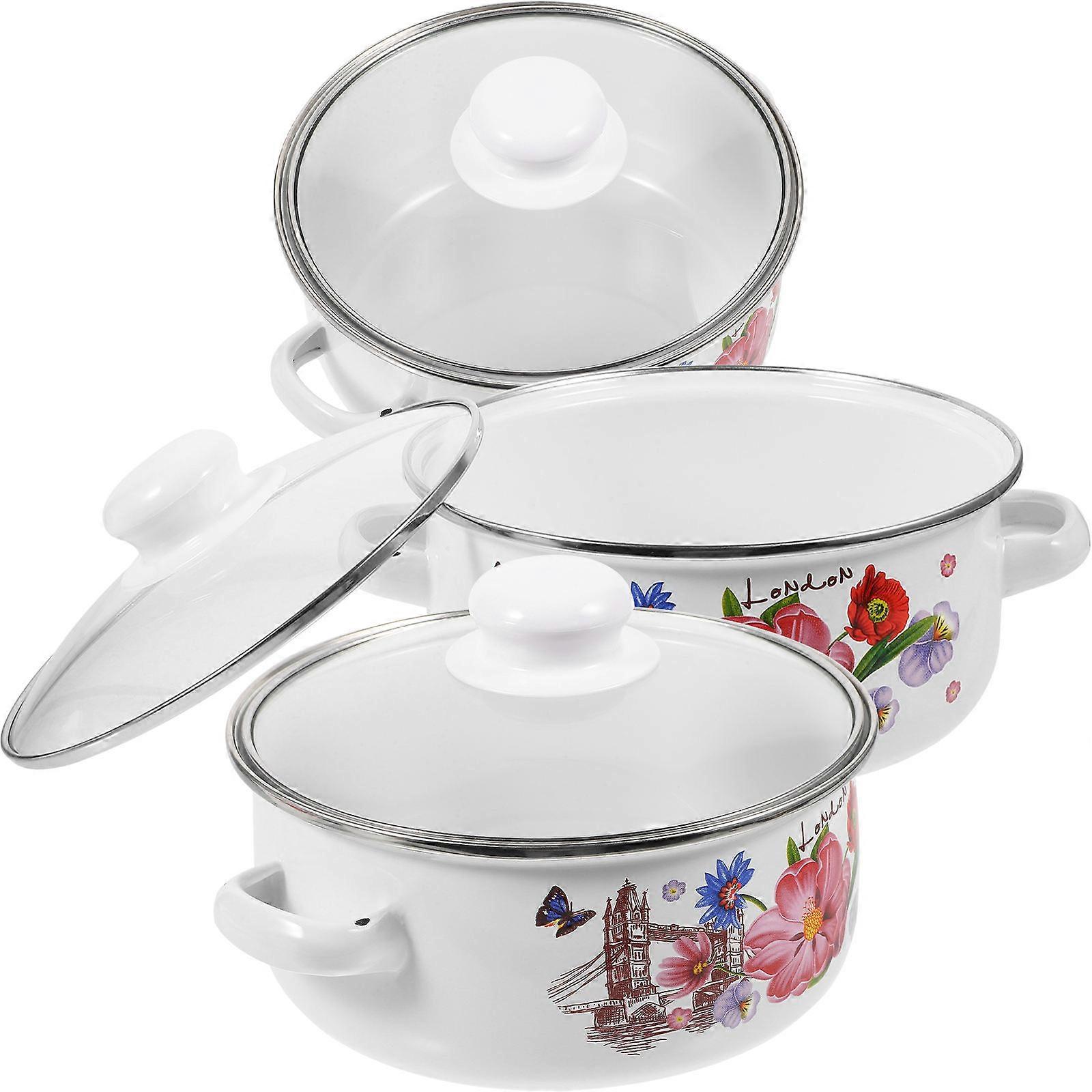 Kitchen Household Enamel Cooking Pot for Stewing 6Pcs Double Handles