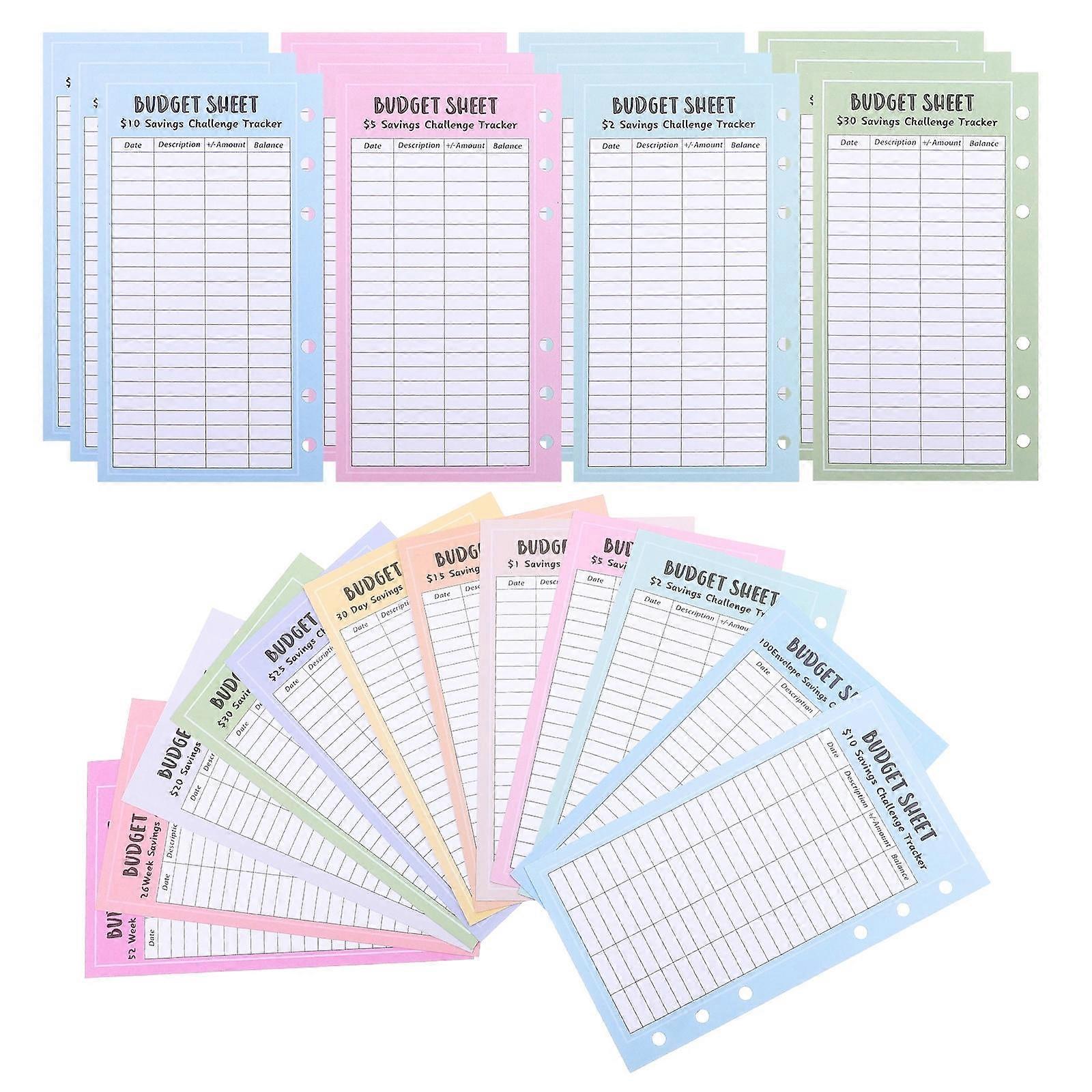 48Pcs Assorted Color Rectangular Money Saving Challenge Sheets Finance Tracking Motivation Maintenance