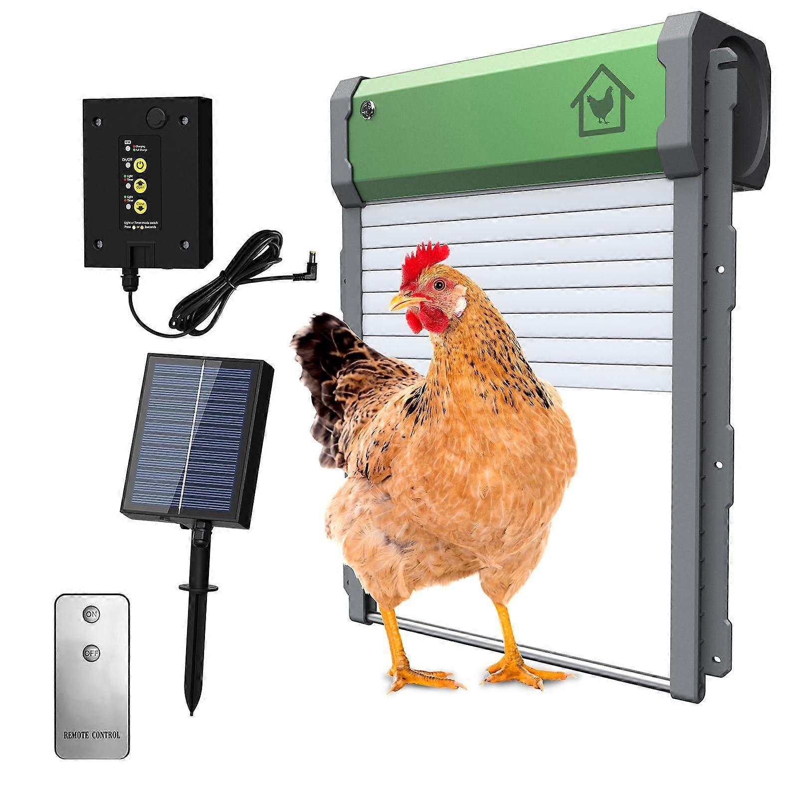Solar Powered Automatic Chicken Coop Door with Timer, Light Sensor and Remote Control, Weatherproof for Poultry