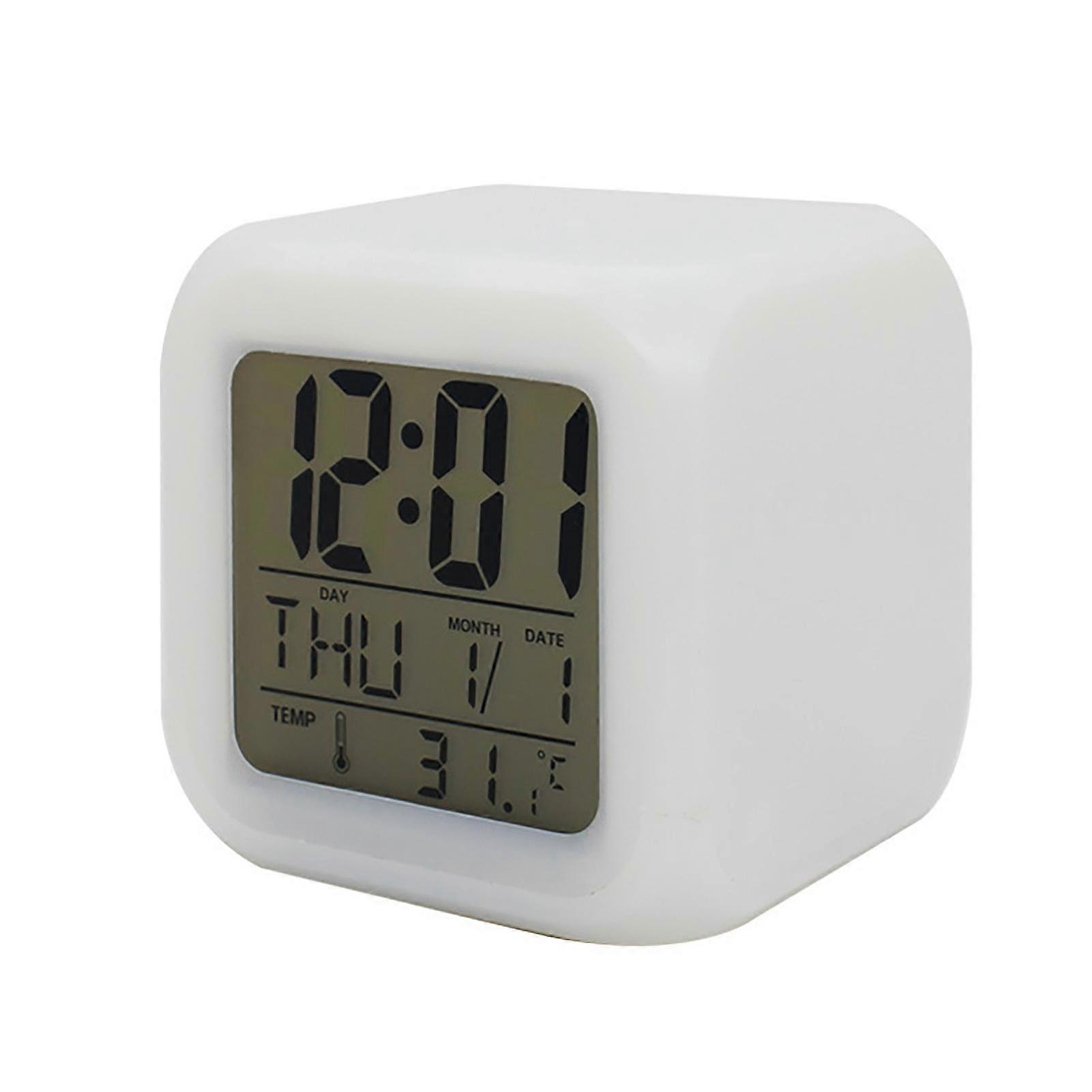 Color Changing LED Cube Clock - Alarm & Temperature Display for Office