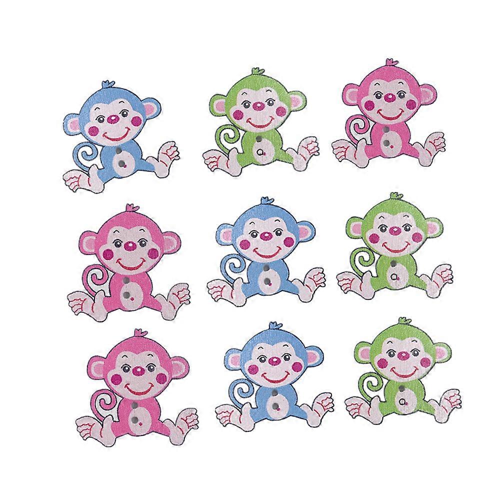 Creative Wooden Buttons with Monkey Pattern Two Holes Buttons 100Pcs