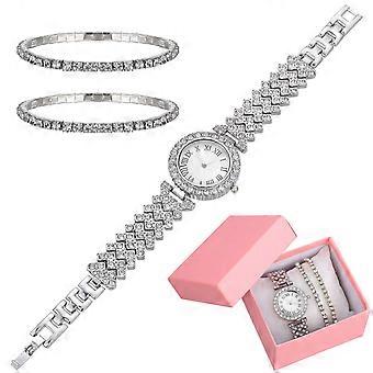 Ensemble montre et bracelet strass 2 pièces, montre à quartz brillante pour femme