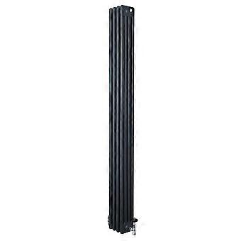 Traditional 4 Column Radiator 1800mm x 200mm & TRV Chrome Valves Central Heating Heater Anthracite