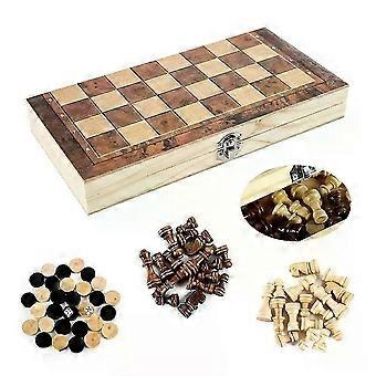 3-in-1 Schachspielbrett, faltbar, Aufbewahrung, Schachbrett-Sets aus Holz, exquisites Schachset, Schach- und Damespielset LG