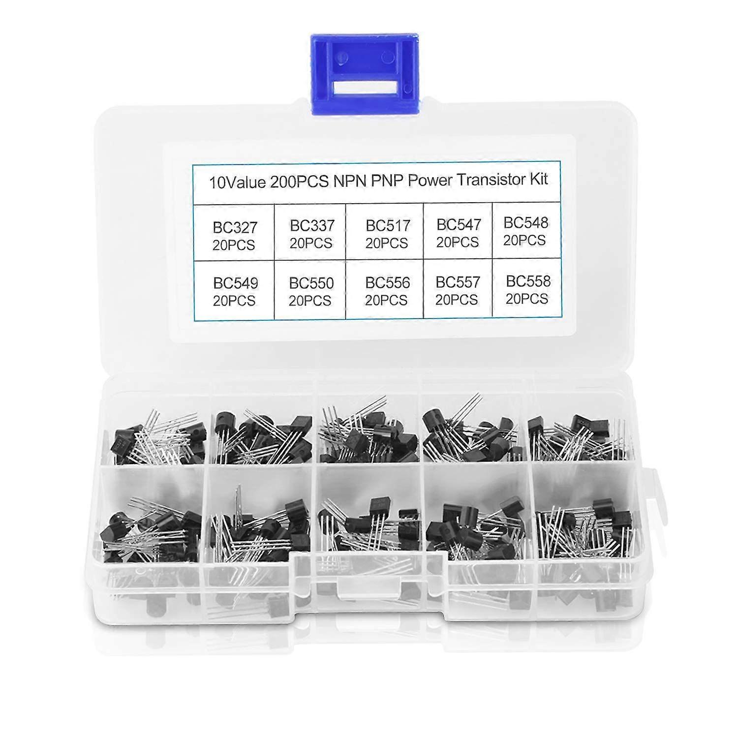 Kit de 200 transistors NPN TO-92 BC327-BC558 (transistors BC547) pour débutants et professionnels de l'électronique.
