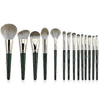 14 Green Cloud Makeup Brush Set Large Size Wooden Handle Blush Brush Beauty Tool Beginner Full Set