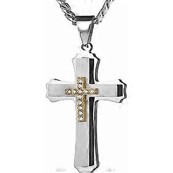 18 Karat Gold Iced Out Kreuz Anhänger 316L Edelstahl Cuban Link Kette Halskette für Männer Frauen