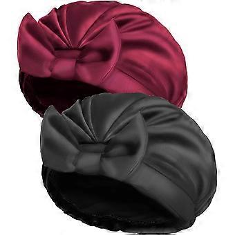 Wasserdichte Duschhaube aus Kunstseide-Satin, doppellagig, wiederverwendbar, verstellbar mit Schleife, für alle Haartypen geeignet, ideal zum Duschen und Reisen