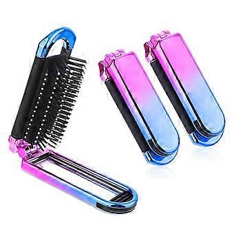 Travel Hair Brush with Mirror and Massage Comb - 2 Pack Foldable Compact Styling Tools for Women Men Gradient Color