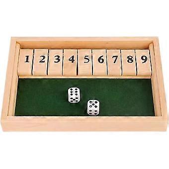 „Schließ die Schachtel“, klassisches Würfelspiel aus Kiefernholz, ideal für Familienfeiern, Reisen, zum Üben mathematischer Logik bei Kindern und für Unterhaltung in Bars.