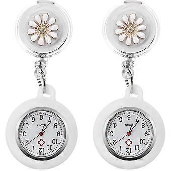 Retractable Nurse Watch, Clip On Watch Portable Pocket Watch Lapel Watch Fob Watch With Silicone Cover For Girls Woman Nurse 2pcs