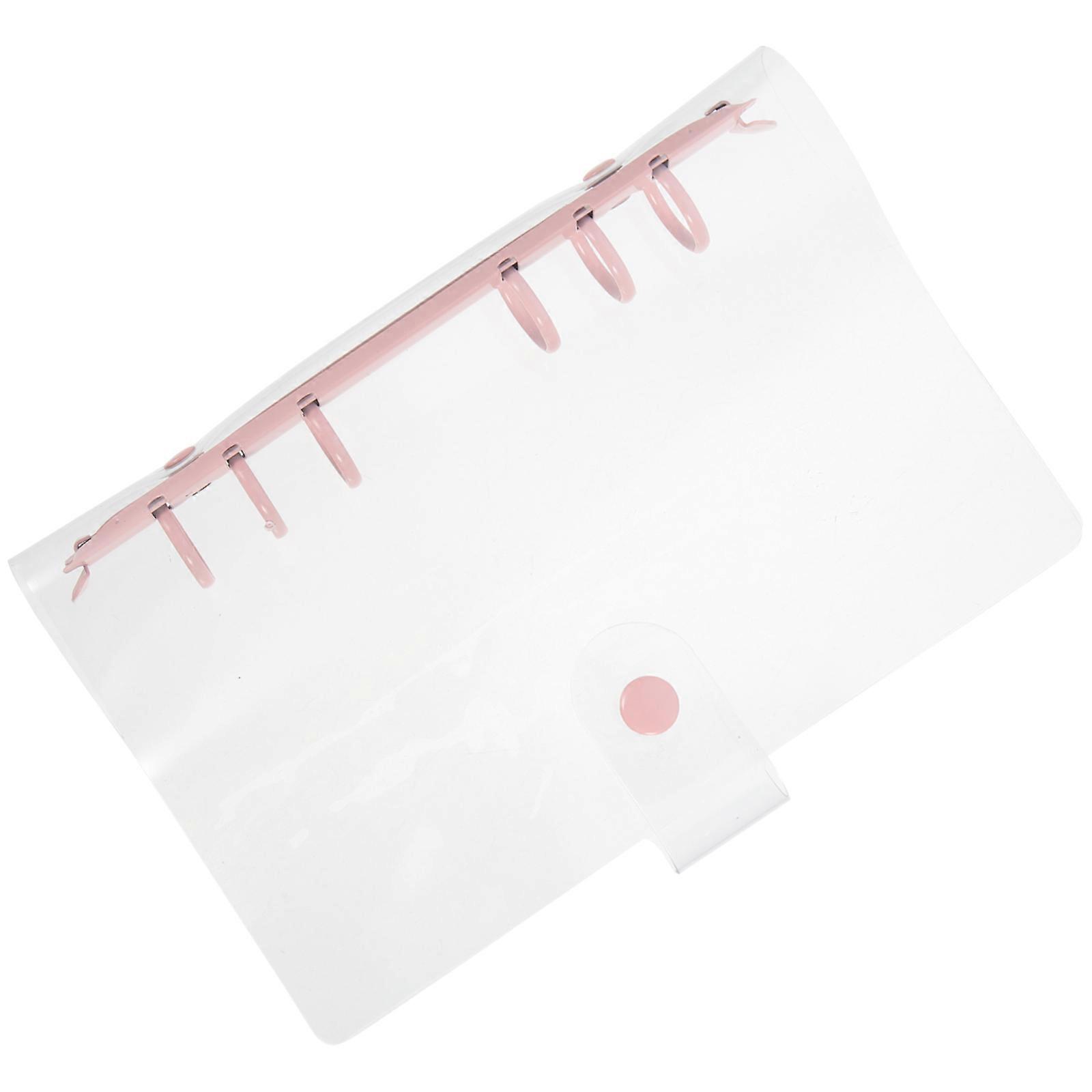 Six-Hole Binder Cover Snap Button Lock Transparent Notebook Cover Pink