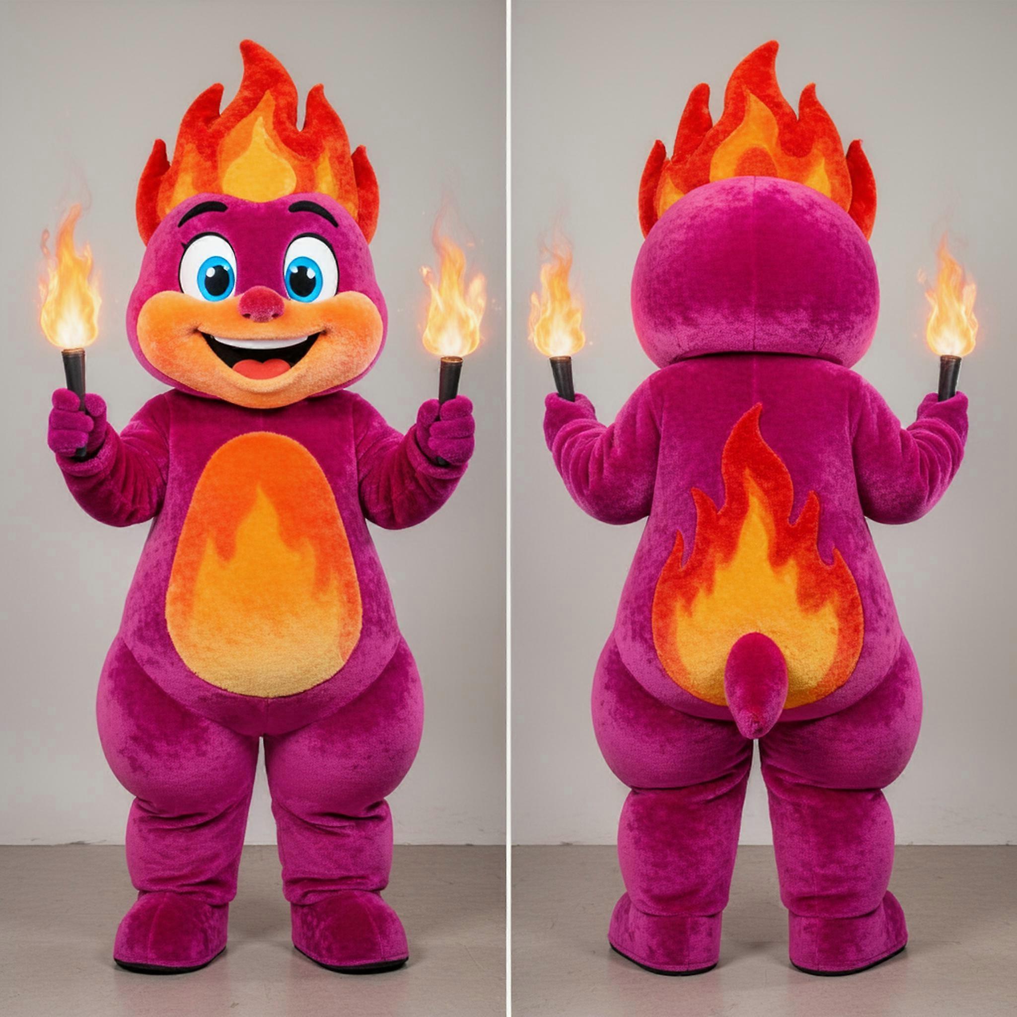 MASTICOT Magenta Broad Grinning Fire Eater Mascot