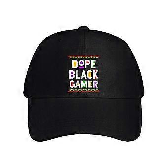 Zwarte baseballpet in gamerstijl met verstelbare klittenbandsluiting voor een comfortabele pasvorm, ideaal voor buitenactiviteiten en dagelijks gebruik.