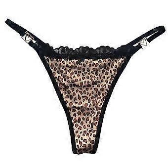 Leopard Print Triangular Underwear with Soft Lace Bows Low Rise G-String Metal Heart Panties Briefs for Women Lingerie Black